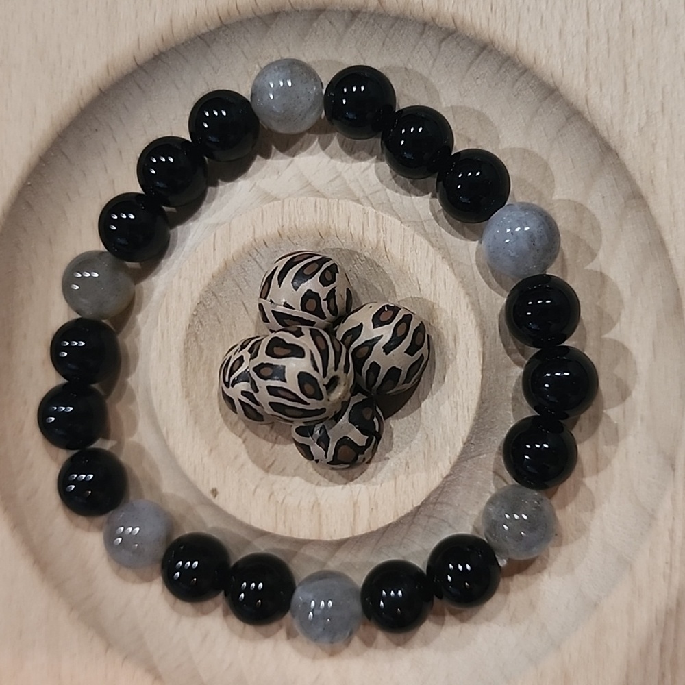 🔥 Natural Labradorite & Onyx Crystal Beads Bracelet 7in